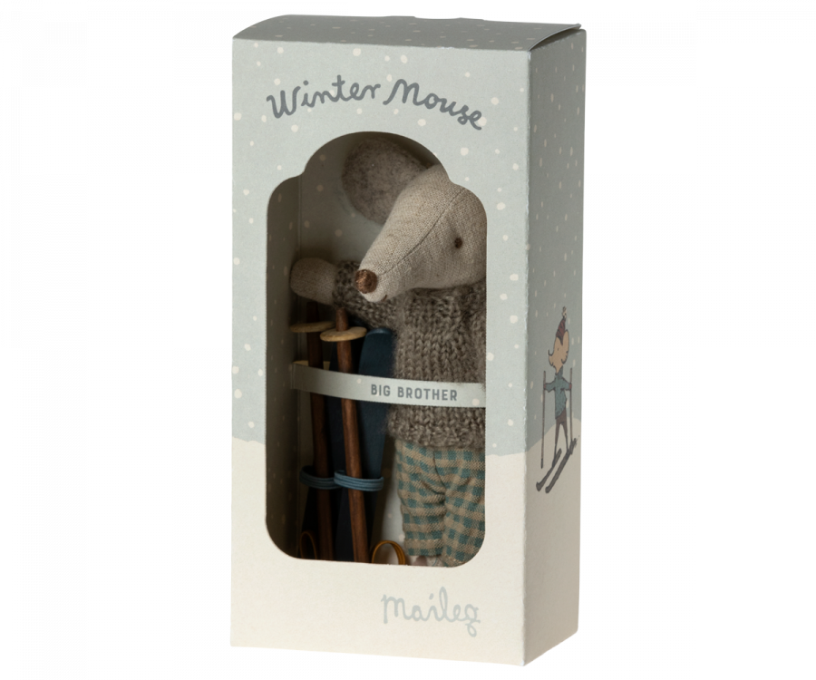 Navidad.Ratón de invierno con juego de esquí, Hermano mayor MAILEG