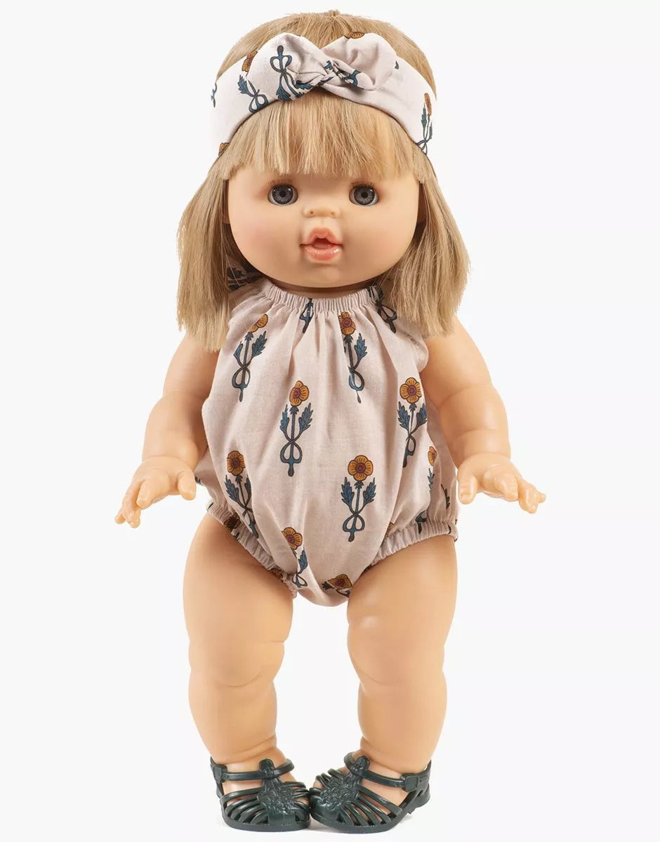 MINIKANE Mono Clara y diadema a juego en algodón con estampado floral nórdico