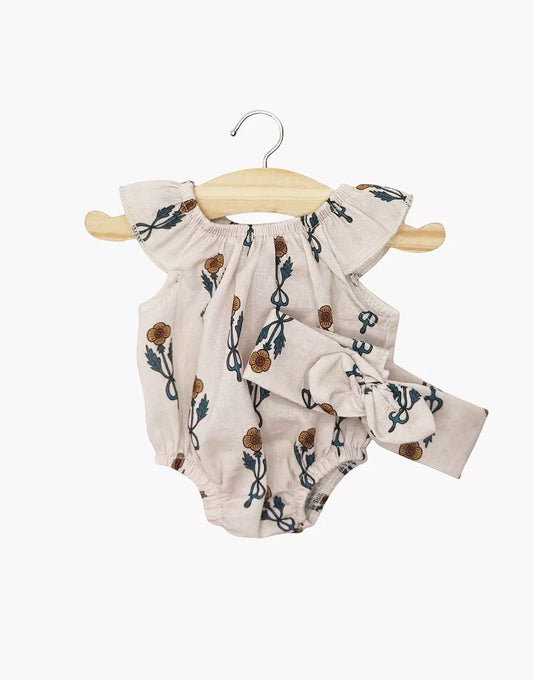 MINIKANE Mono Clara y diadema a juego en algodón con estampado floral nórdico