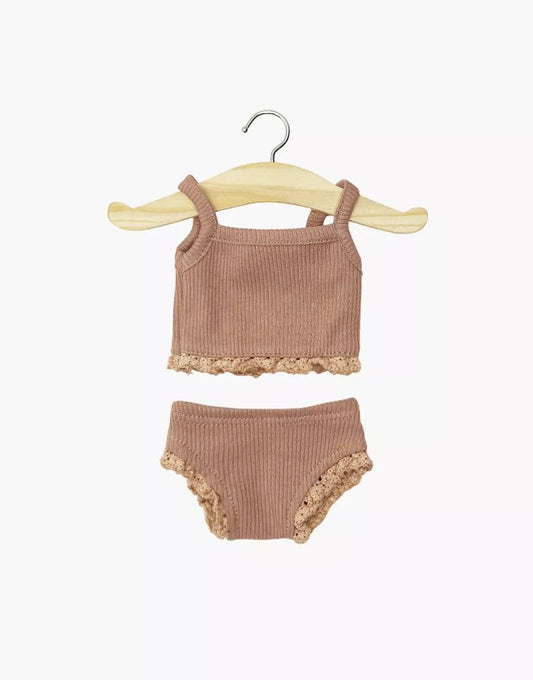 MINIKANE Braguitas de punto acanalado para niña en color rosa arcilla con encaje