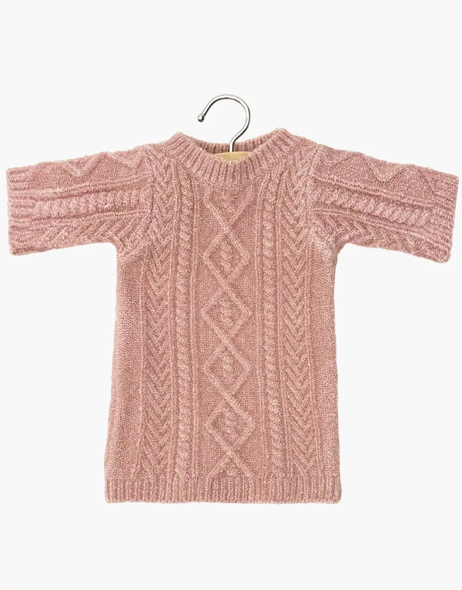 MINIKANE Vestido Lena en punto trenzado rosa té y su bolsita