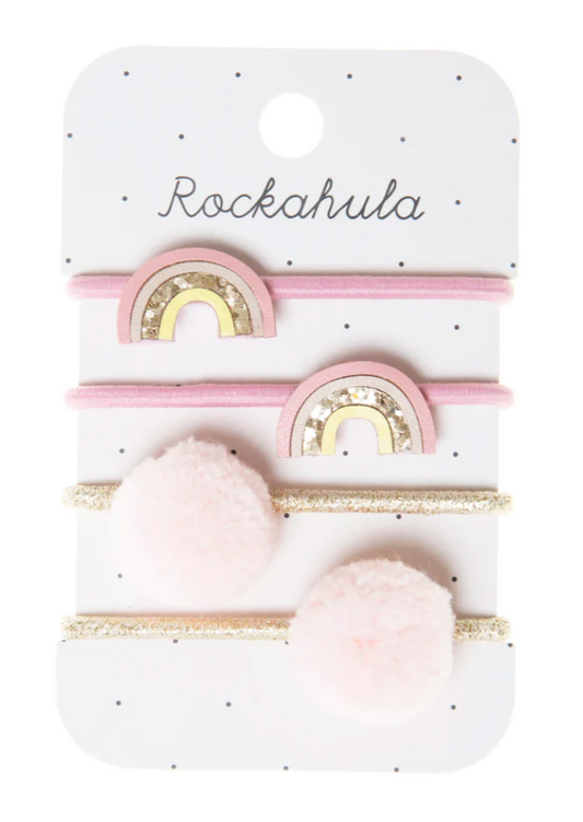 Gomas de pelo arcoiris y pompones Rockahula